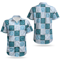Cyan Manta Ray Hawaiian Quilt Motif Couples Matching Summer Maxi Dress and Hawaiian Shirt