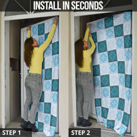 Cyan Manta Ray Hawaiian Quilt Motif Door Cover