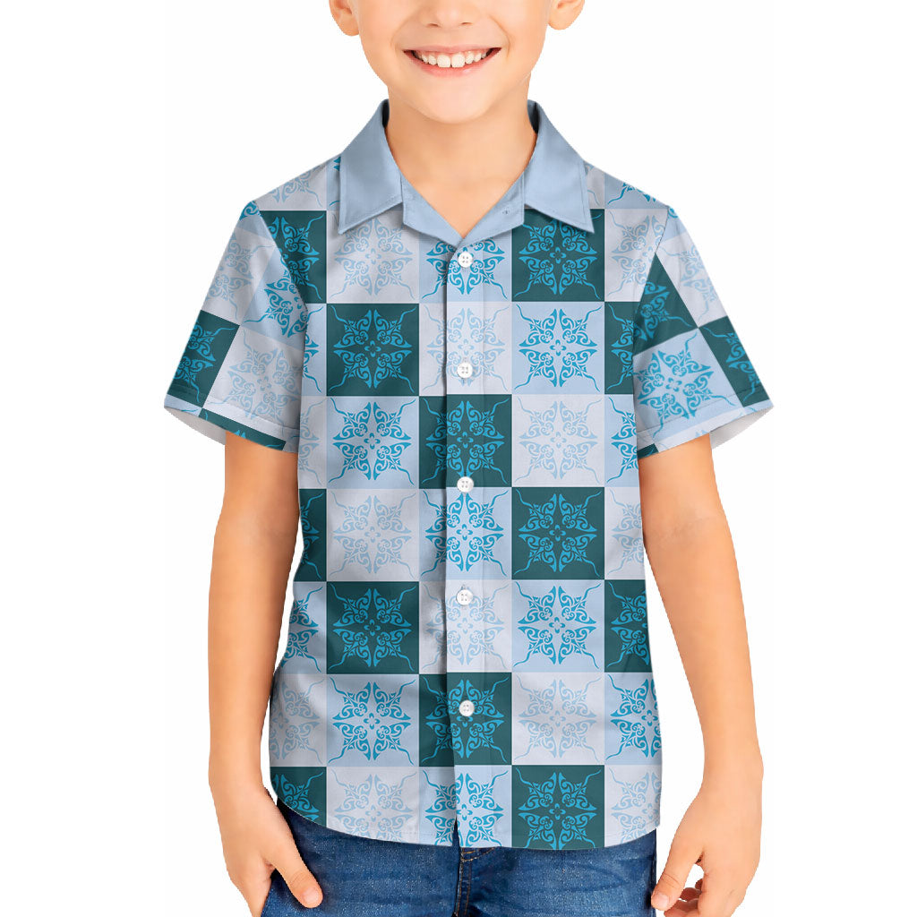 Cyan Manta Ray Hawaiian Quilt Motif Hawaiian Shirt