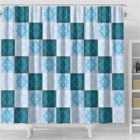 Cyan Manta Ray Hawaiian Quilt Motif Shower Curtain