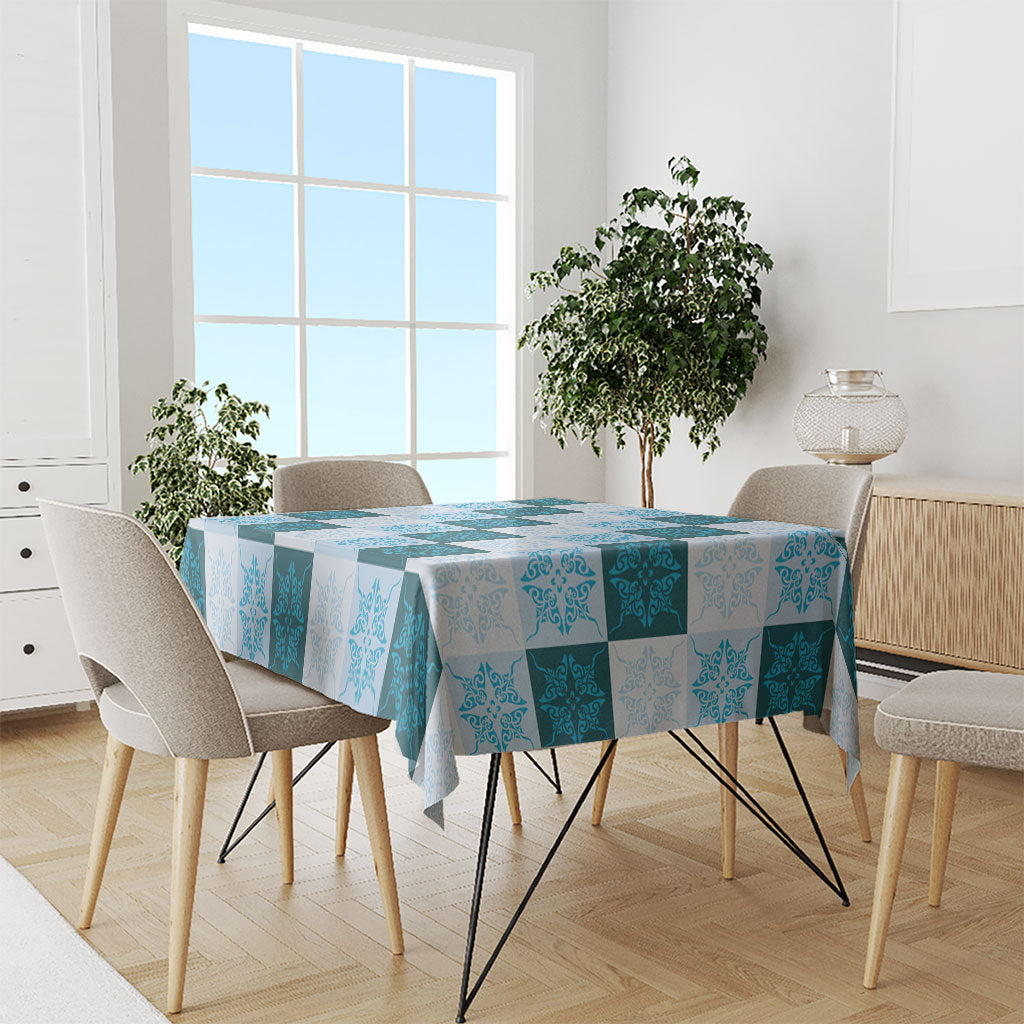 Cyan Manta Ray Hawaiian Quilt Motif Tablecloth
