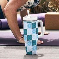Cyan Manta Ray Hawaiian Quilt Motif Tumbler With Handle
