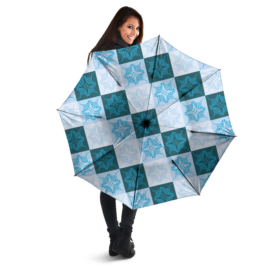 Cyan Manta Ray Hawaiian Quilt Motif Umbrella