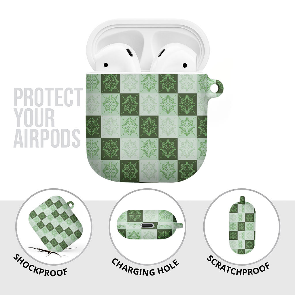 Sage Green Manta Ray Hawaiian Quilt Motif AirPods Case