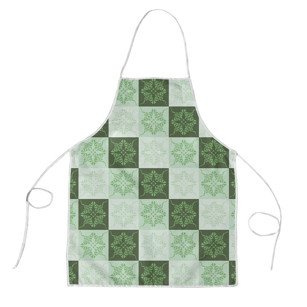 Sage Green Manta Ray Hawaiian Quilt Motif Apron