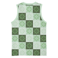 Sage Green Manta Ray Hawaiian Quilt Motif Basketball Jersey