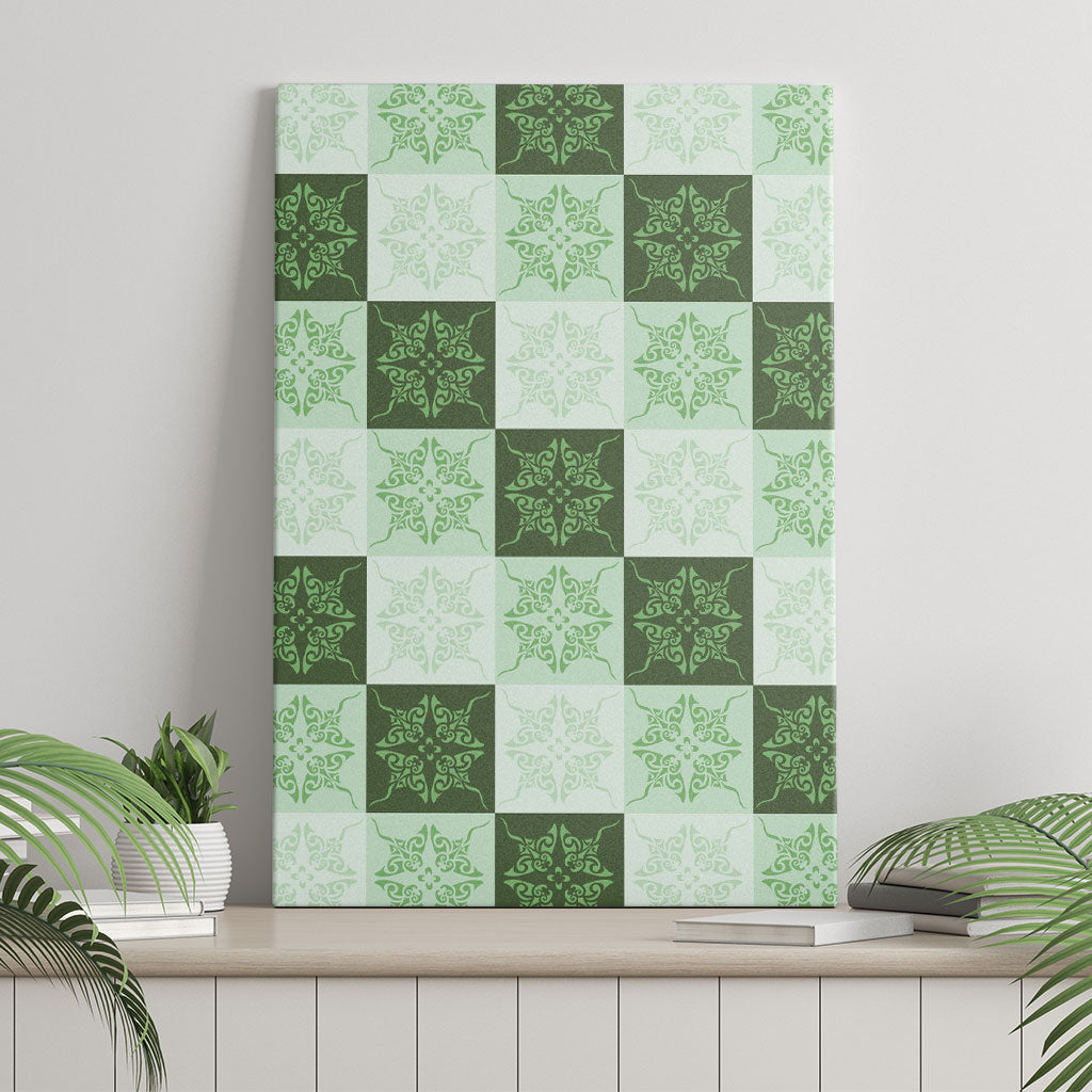 Sage Green Manta Ray Hawaiian Quilt Motif Canvas Wall Art