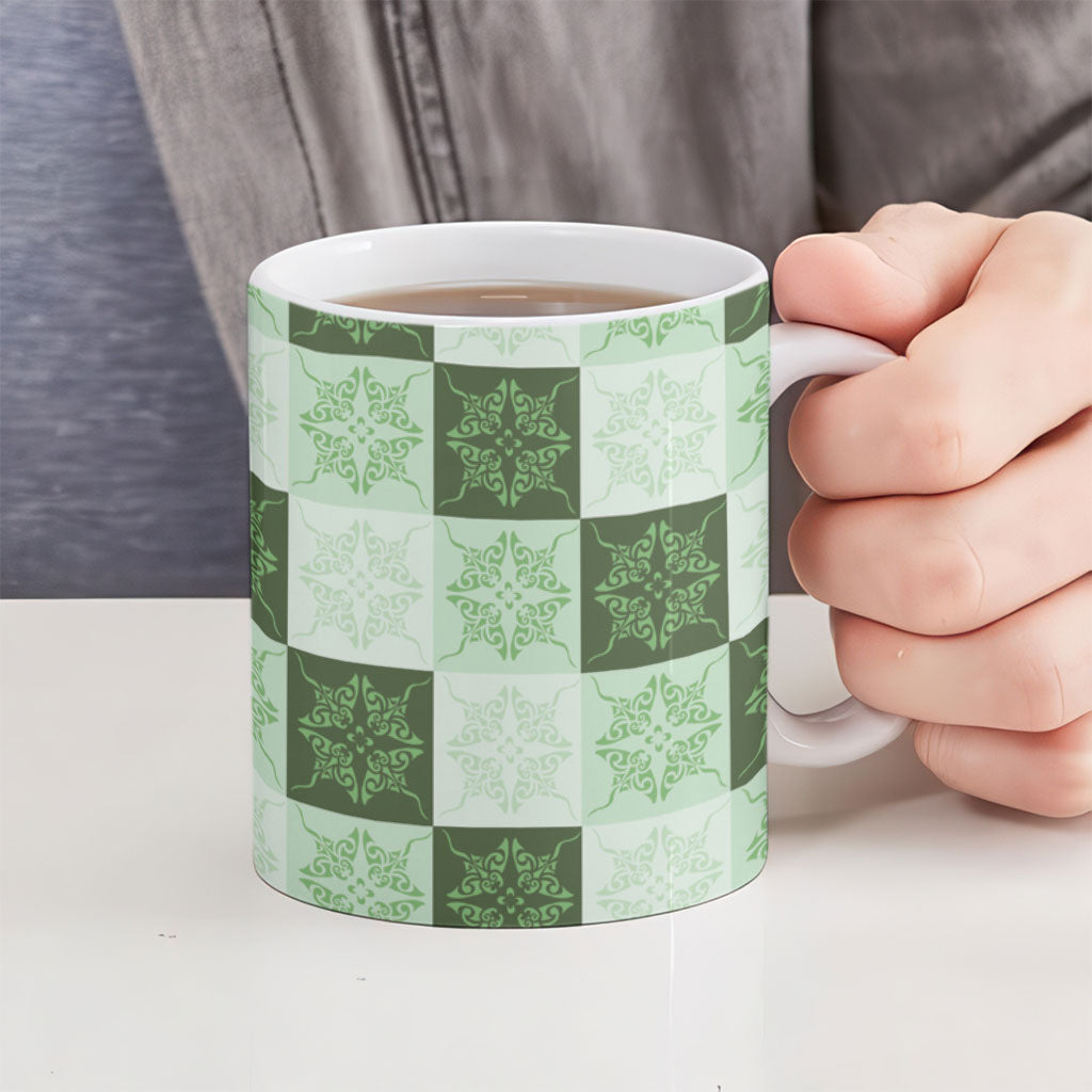 Sage Green Manta Ray Hawaiian Quilt Motif Ceramic Mug