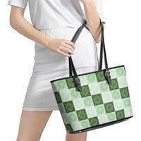 Sage Green Manta Ray Hawaiian Quilt Motif Leather Tote Bag