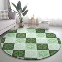 Sage Green Manta Ray Hawaiian Quilt Motif Round Carpet