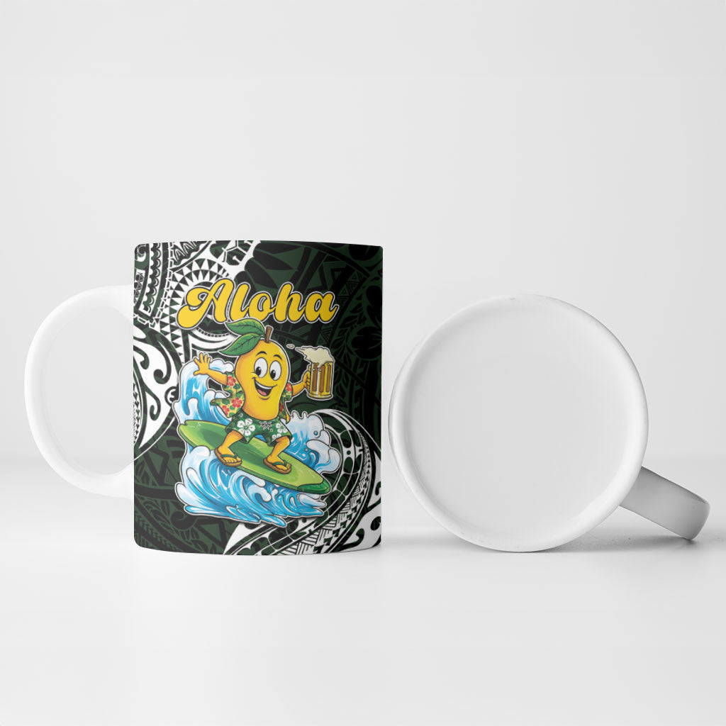 Aloha Hawaii Mango Surfing Ceramic Mug Polynesian Style