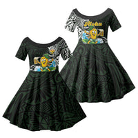 Aloha Hawaii Mango Surfing Family Matching Off The Shoulder Long Sleeve Dress and Hawaiian Shirt Polynesian Style