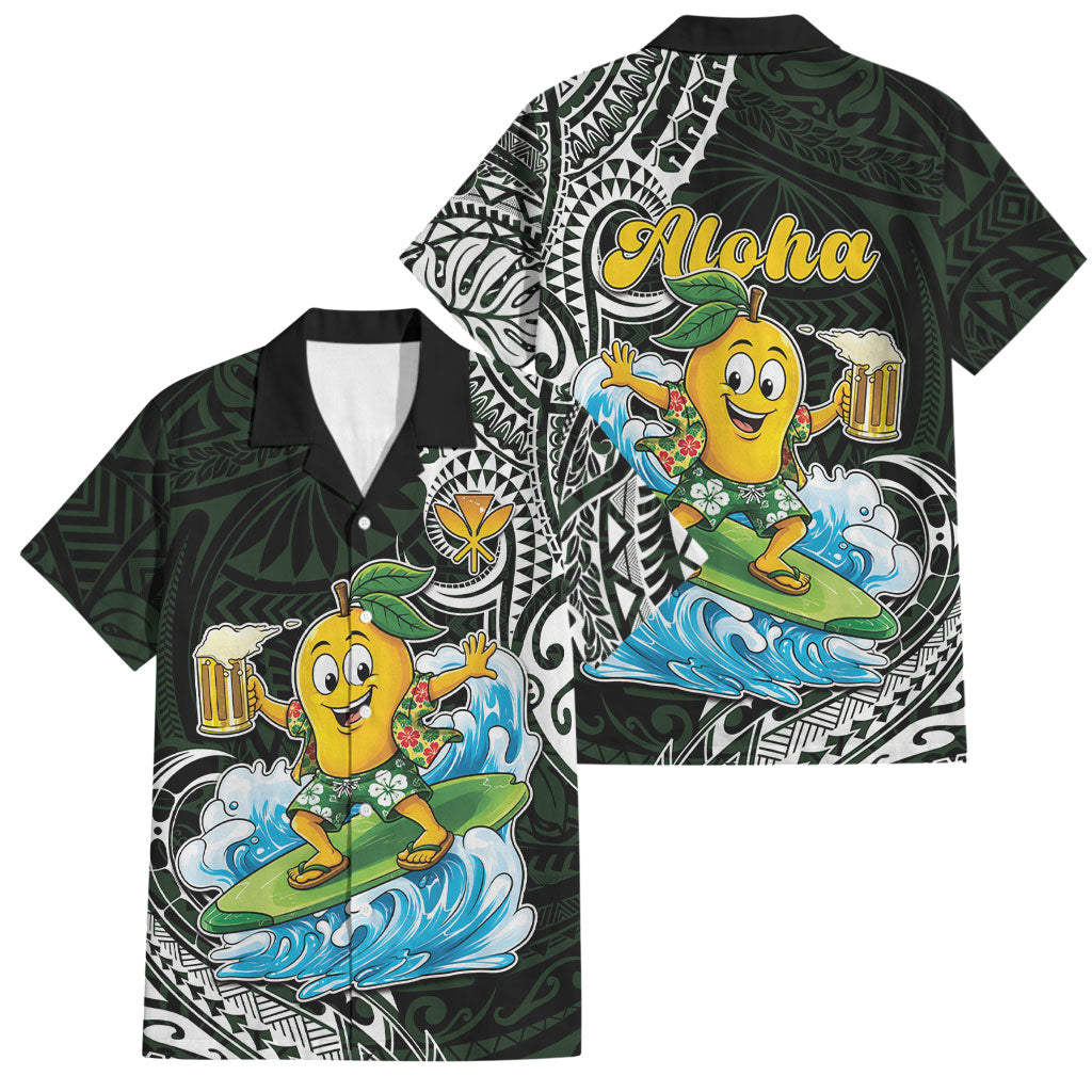 Aloha Hawaii Mango Surfing Family Matching Off Shoulder Short Dress and Hawaiian Shirt Polynesian Style