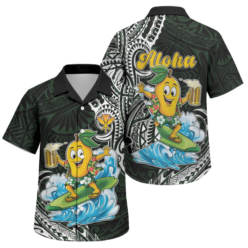 Aloha Hawaii Mango Surfing Family Matching Off Shoulder Short Dress and Hawaiian Shirt Polynesian Style