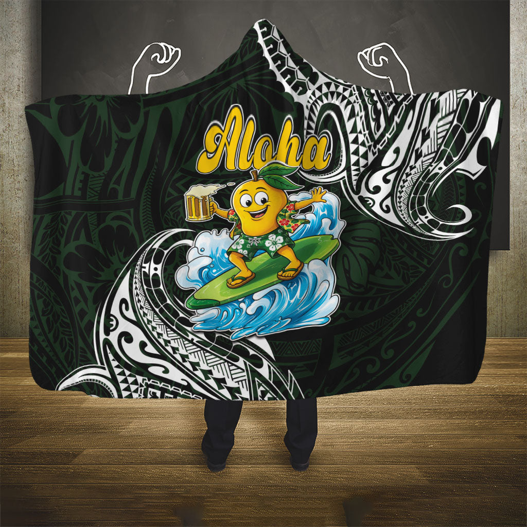 Aloha Hawaii Mango Surfing Hooded Blanket Polynesian Style