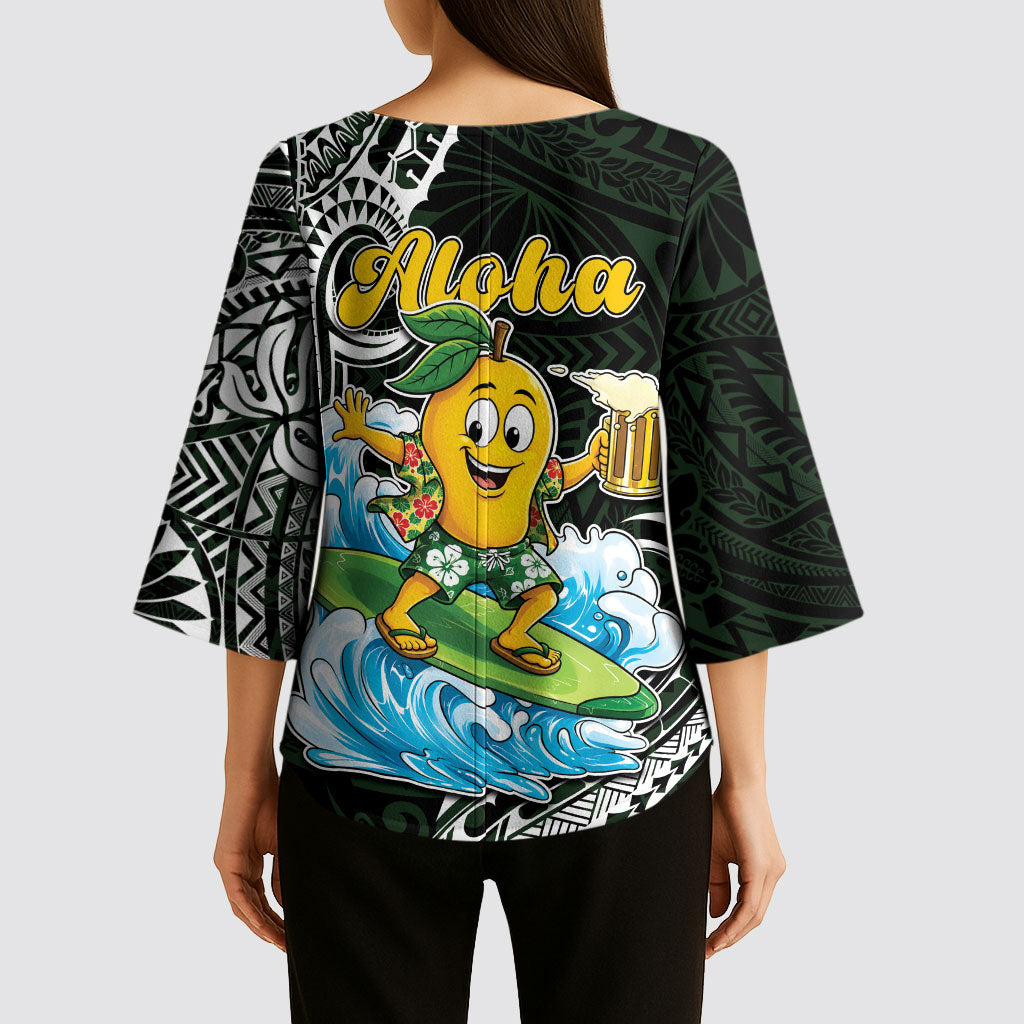 Aloha Hawaii Mango Surfing Kimono Sleeve Blouse Polynesian Style