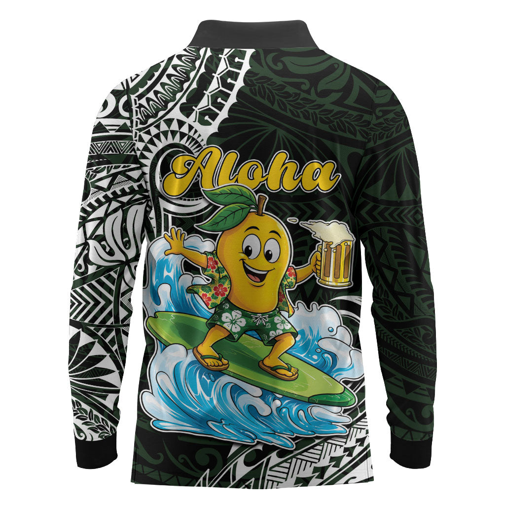 Aloha Hawaii Mango Surfing Long Sleeve Polo Shirt Polynesian Style
