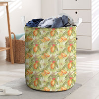 Vintage Hawaii Mango Laundry Basket Yellow Green Hawaiian Palaka