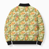 Vintage Hawaii Mango Bomber Puffer Jacket Yellow Green Hawaiian Palaka