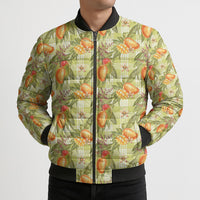 Vintage Hawaii Mango Bomber Puffer Jacket Yellow Green Hawaiian Palaka