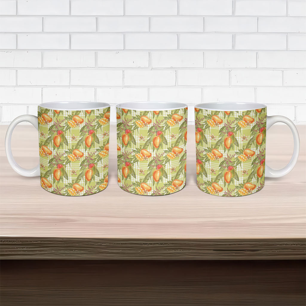 Vintage Hawaii Mango Ceramic Mug Yellow Green Hawaiian Palaka
