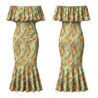 Vintage Hawaii Mango Couples Matching Mermaid Dress and Hawaiian Shirt Yellow Green Hawaiian Palaka
