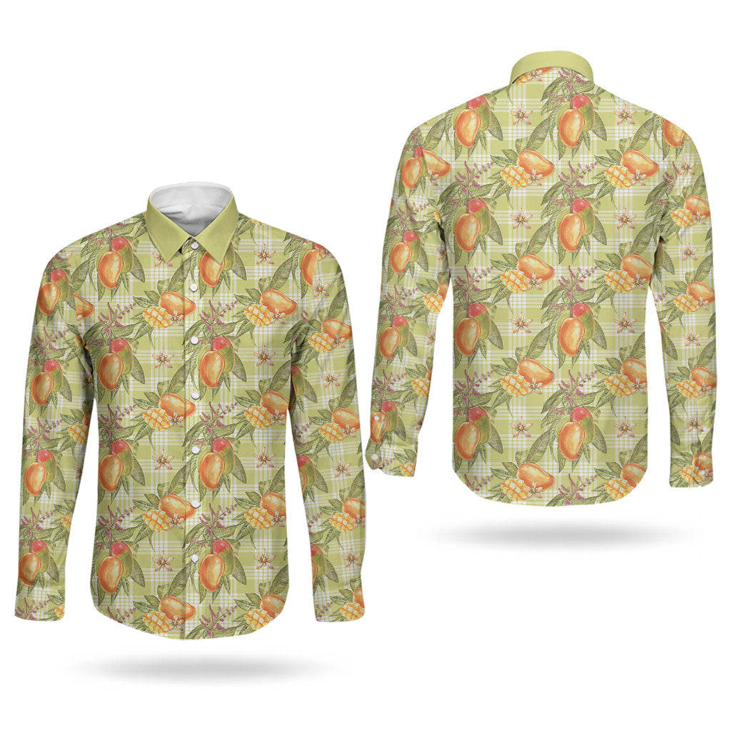 Vintage Hawaii Mango Couples Matching Short Sleeve Bodycon Dress and Long Sleeve Button Shirt Yellow Green Hawaiian Palaka