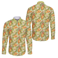 Vintage Hawaii Mango Family Matching Off The Shoulder Long Sleeve Dress and Hawaiian Shirt Yellow Green Hawaiian Palaka