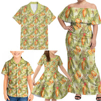 Vintage Hawaii Mango Family Matching Off Shoulder Maxi Dress and Hawaiian Shirt Yellow Green Hawaiian Palaka
