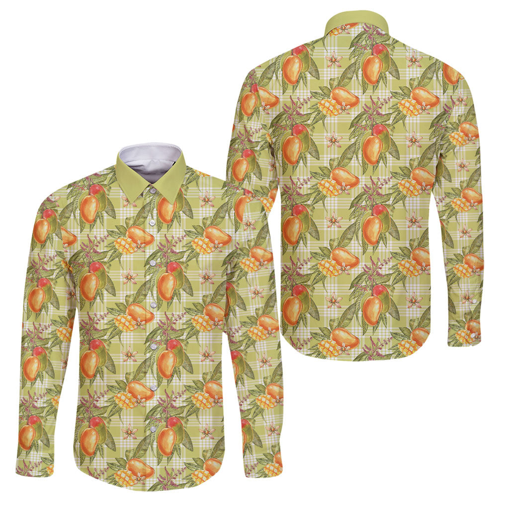 Vintage Hawaii Mango Family Matching Off Shoulder Maxi Dress and Hawaiian Shirt Yellow Green Hawaiian Palaka