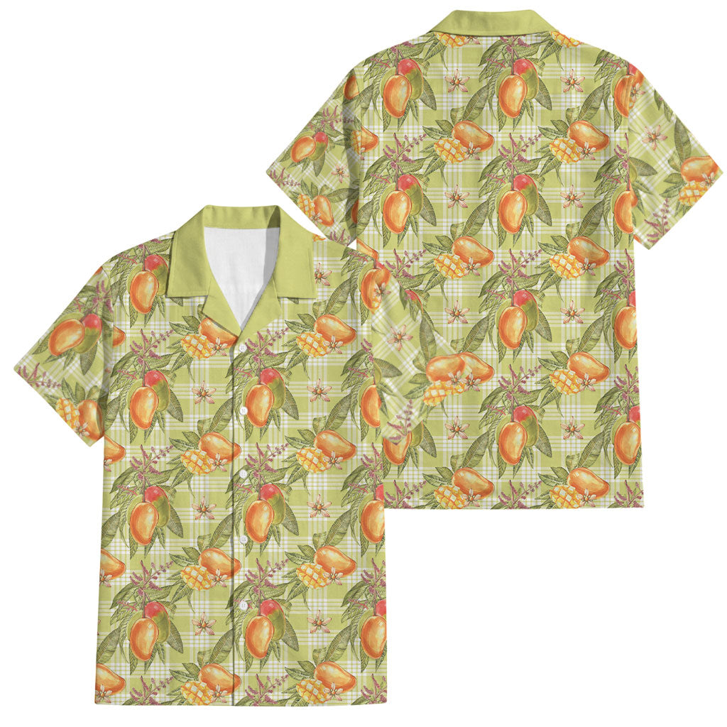 Vintage Hawaii Mango Family Matching Off Shoulder Short Dress and Hawaiian Shirt Yellow Green Hawaiian Palaka