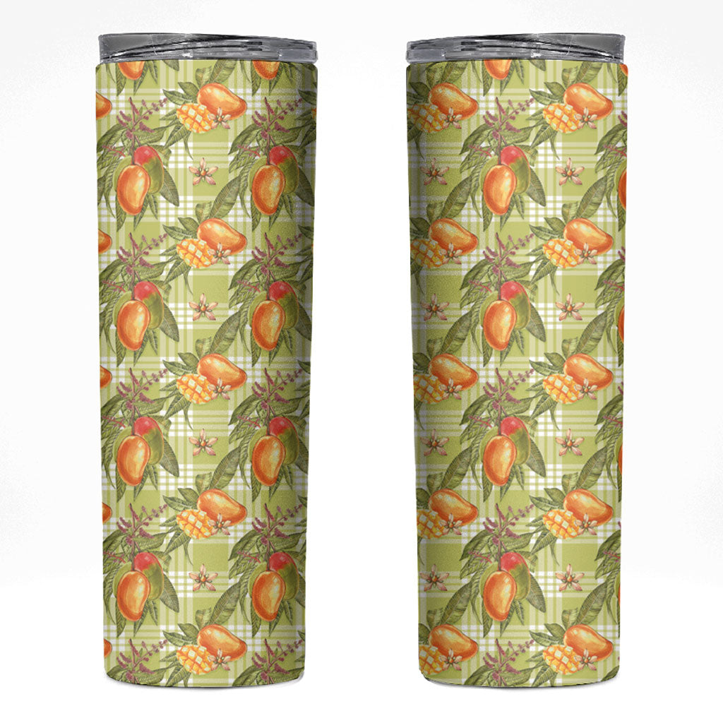 Vintage Hawaii Mango Skinny Tumbler Yellow Green Hawaiian Palaka