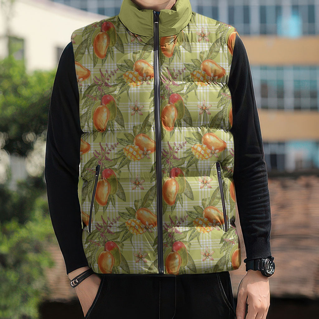 Vintage Hawaii Mango Sleeveless Puffer Jacket Yellow Green Hawaiian Palaka