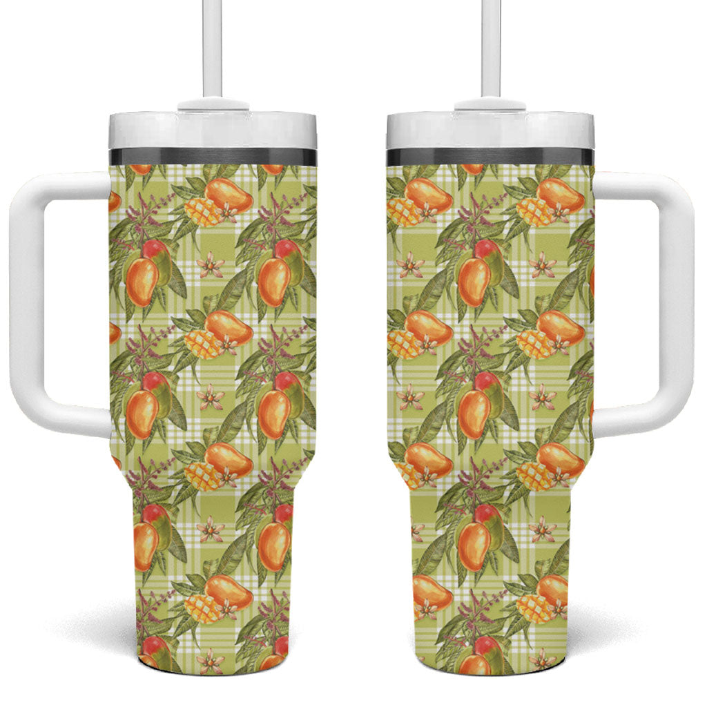 Vintage Hawaii Mango Tumbler With Handle Yellow Green Hawaiian Palaka