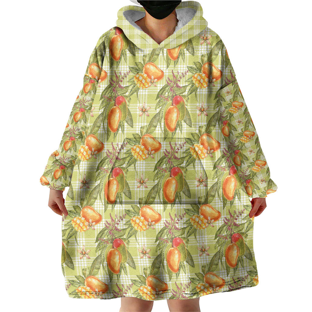 Vintage Hawaii Mango Wearable Blanket Hoodie Yellow Green Hawaiian Palaka