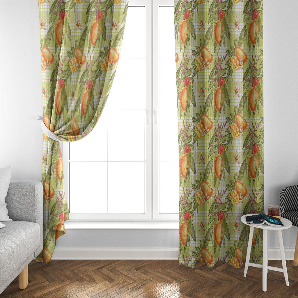Vintage Hawaii Mango Window Curtain Yellow Green Hawaiian Palaka