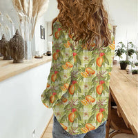 Vintage Hawaii Mango Women Casual Shirt Yellow Green Hawaiian Palaka
