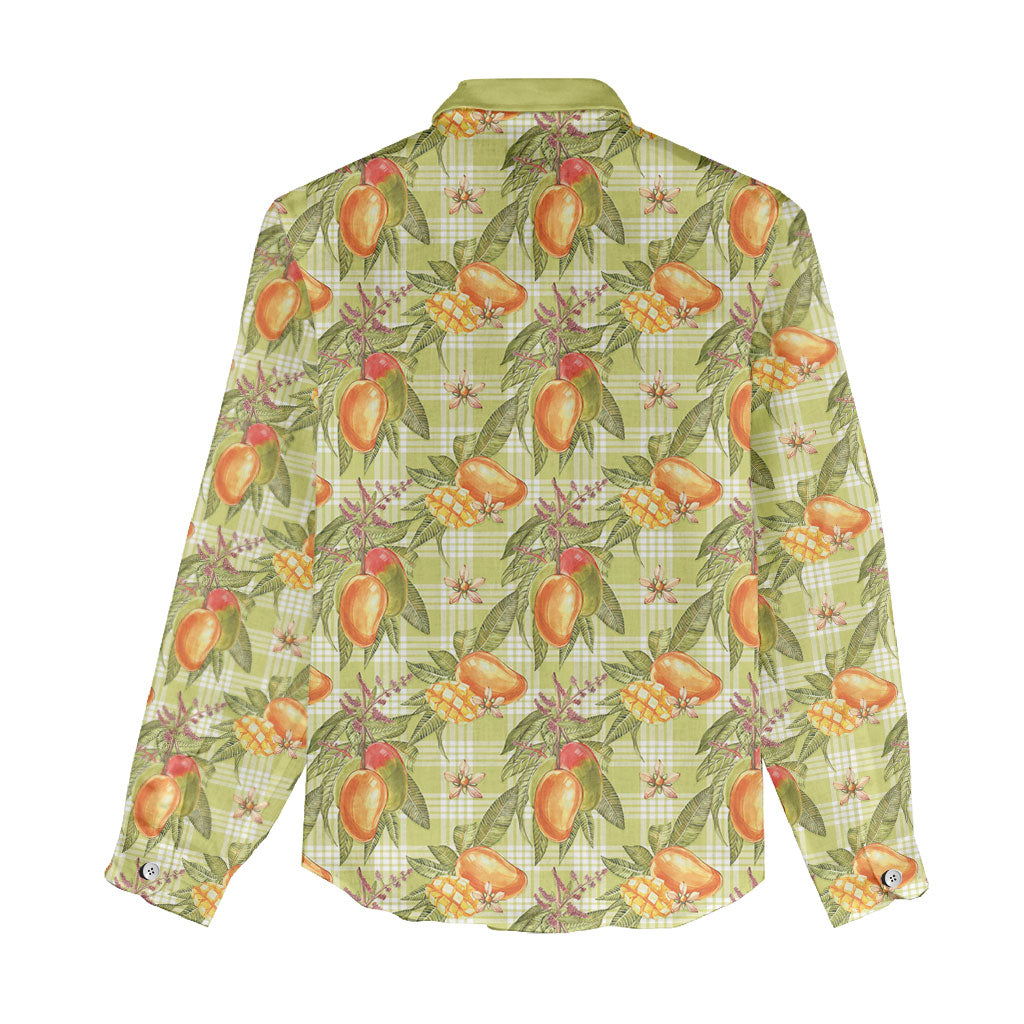 Vintage Hawaii Mango Women Casual Shirt Yellow Green Hawaiian Palaka