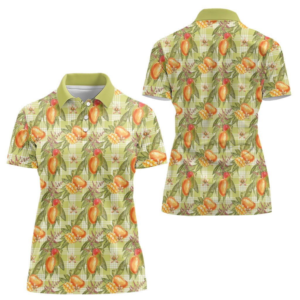 Vintage Hawaii Mango Women Polo Shirt Yellow Green Hawaiian Palaka