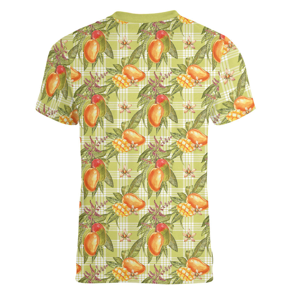 Vintage Hawaii Mango Women V-Neck T-Shirt Yellow Green Hawaiian Palaka