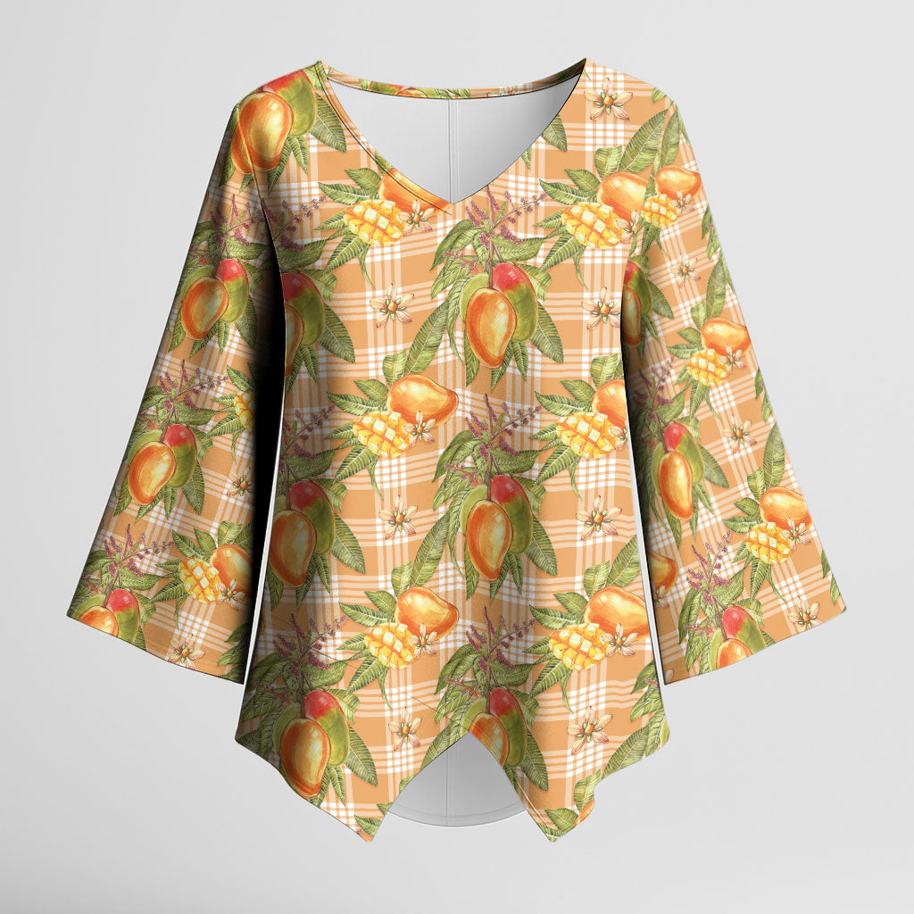 Vintage Hawaii Mango Kimono Sleeve Blouse Coral Hawaiian Palaka