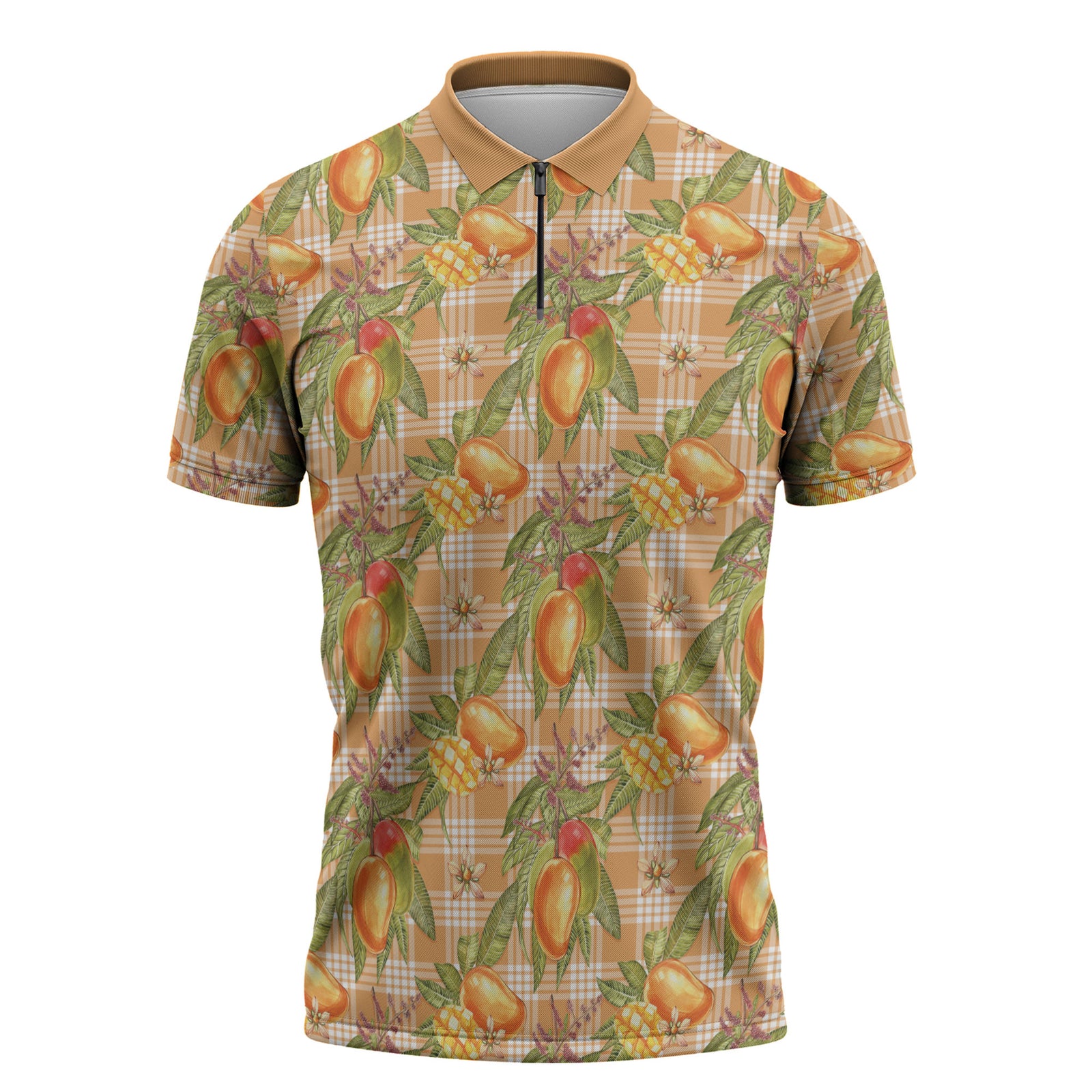 Vintage Hawaii Mango Zipper Polo Shirt Coral Hawaiian Palaka