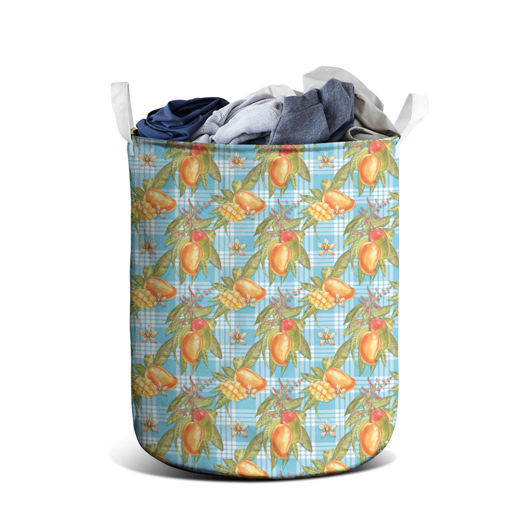 Vintage Hawaii Mango Laundry Basket Blue Hawaiian Palaka