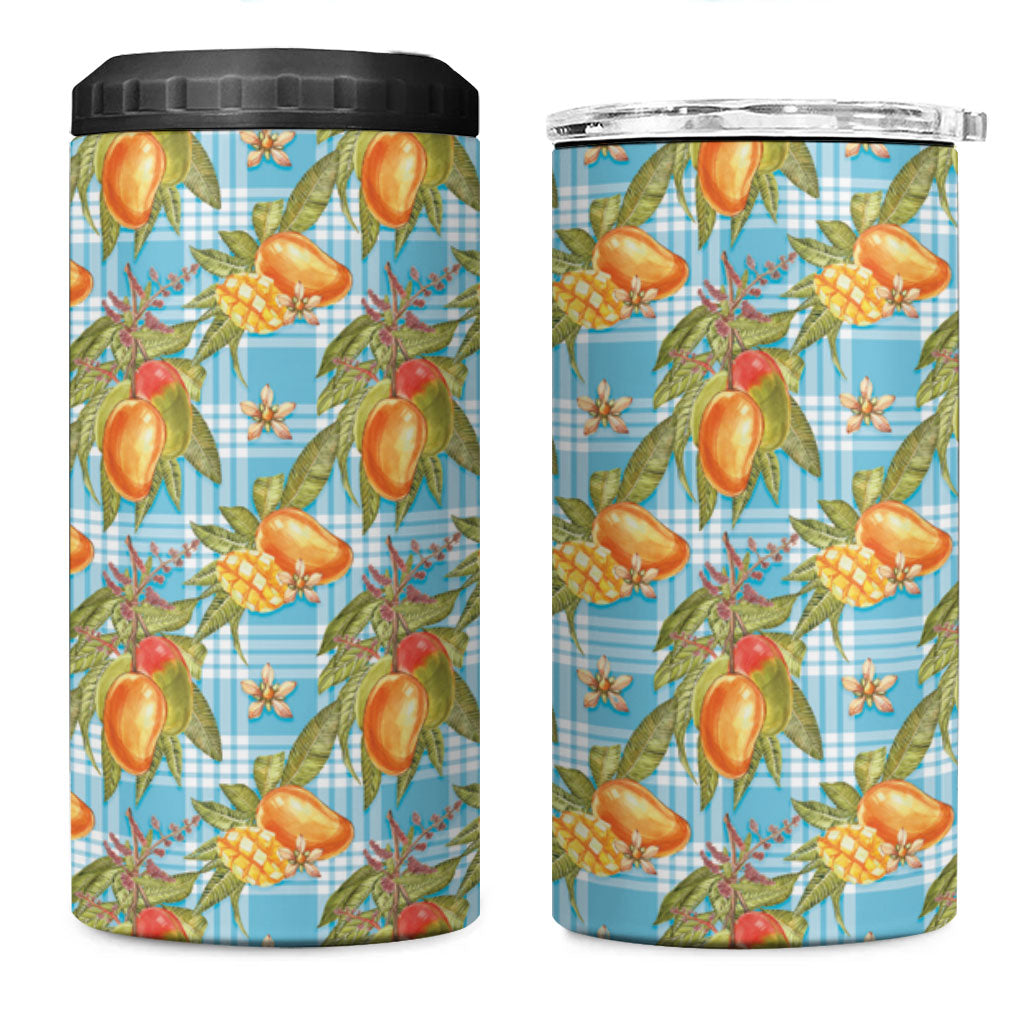 Vintage Hawaii Mango 4 in 1 Can Cooler Tumbler Blue Hawaiian Palaka