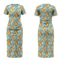 Vintage Hawaii Mango Couples Matching Short Sleeve Bodycon Dress and Hawaiian Shirt Blue Hawaiian Palaka