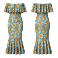 Vintage Hawaii Mango Family Matching Mermaid Dress and Hawaiian Shirt Blue Hawaiian Palaka