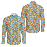 Vintage Hawaii Mango Family Matching Off Shoulder Short Dress and Hawaiian Shirt Blue Hawaiian Palaka