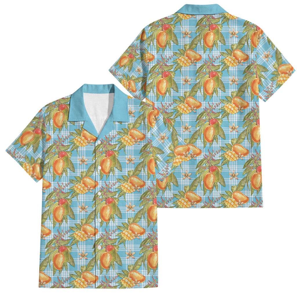 Vintage Hawaii Mango Family Matching Summer Maxi Dress and Hawaiian Shirt Blue Hawaiian Palaka
