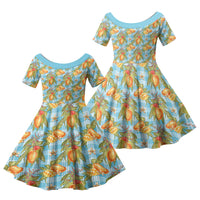 Vintage Hawaii Mango Family Matching Tank Maxi Dress and Hawaiian Shirt Blue Hawaiian Palaka