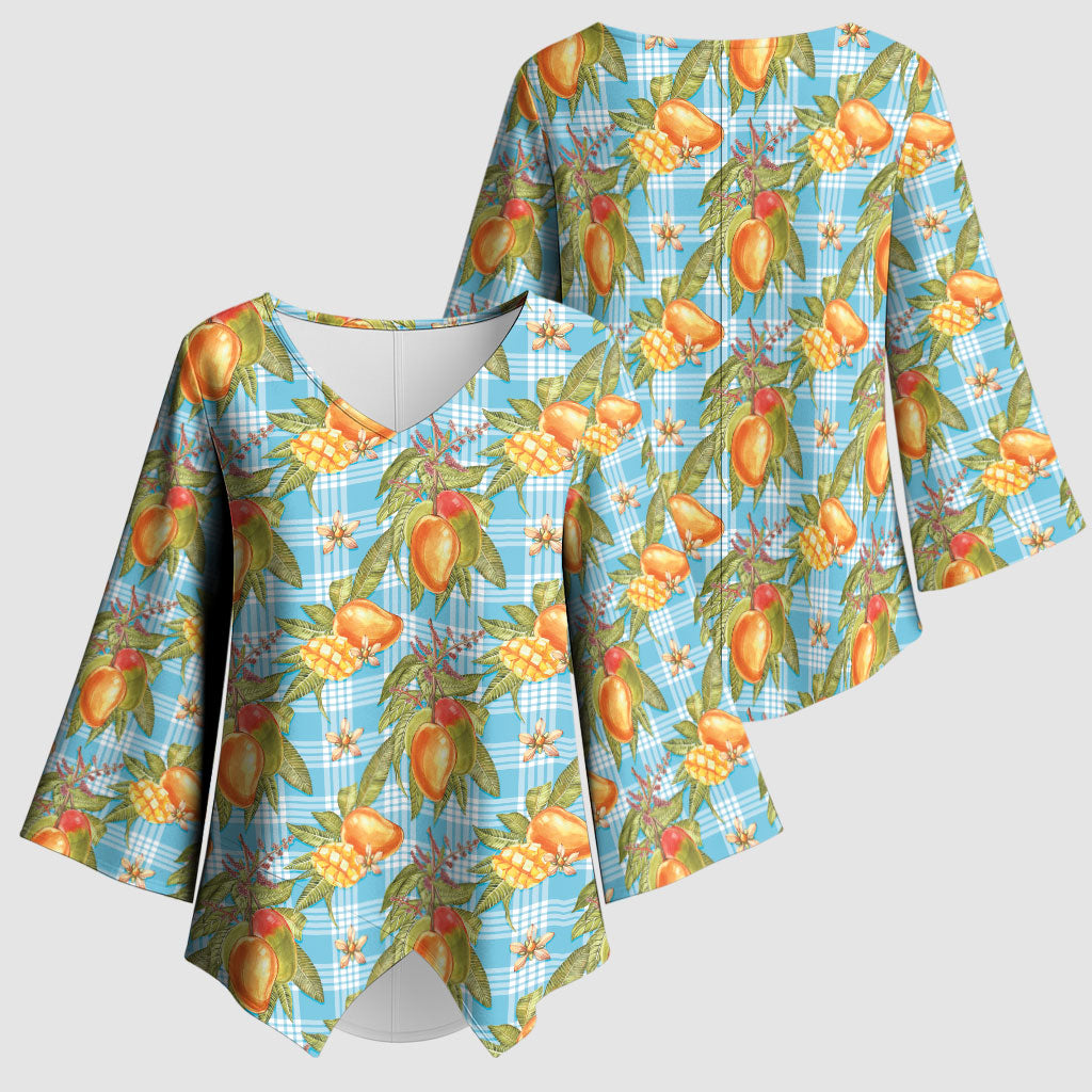 Vintage Hawaii Mango Kimono Sleeve Blouse Blue Hawaiian Palaka